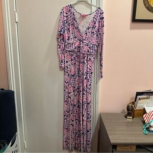 Lilly Pulitzer Nichola Maxi Dress - Size Large Indigo Love You Bunches